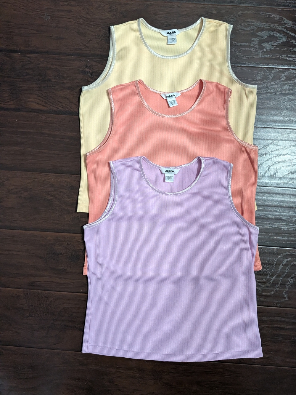 Alia Ribbed Tank Tops - Lavender, Coral & Pale Yellow - 3-Pack